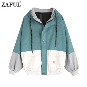 Zaful hooded color block corduroy jacket